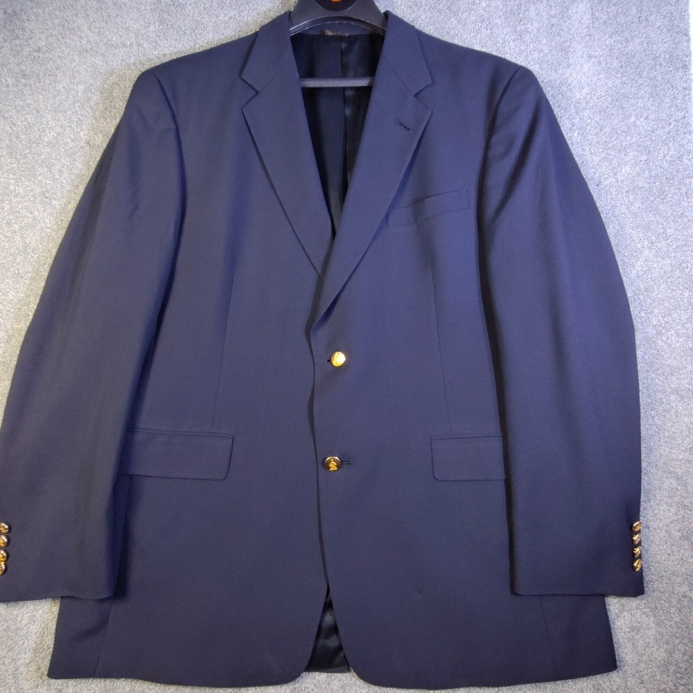 Austin Reed Mens Blazer Blue L Long Sleeve Two Button Inner Pockets Gold Button